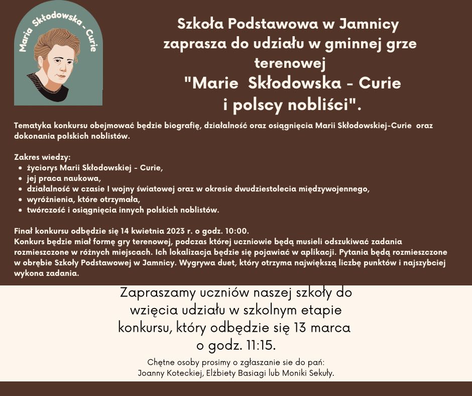 Gra terenowa - Maria Skłodowska-Curie i polscy nobliści