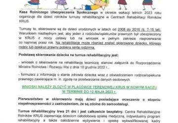 KRUS - Turnusy rehabilitacyjne dla dzieci rolników w 2023 roku