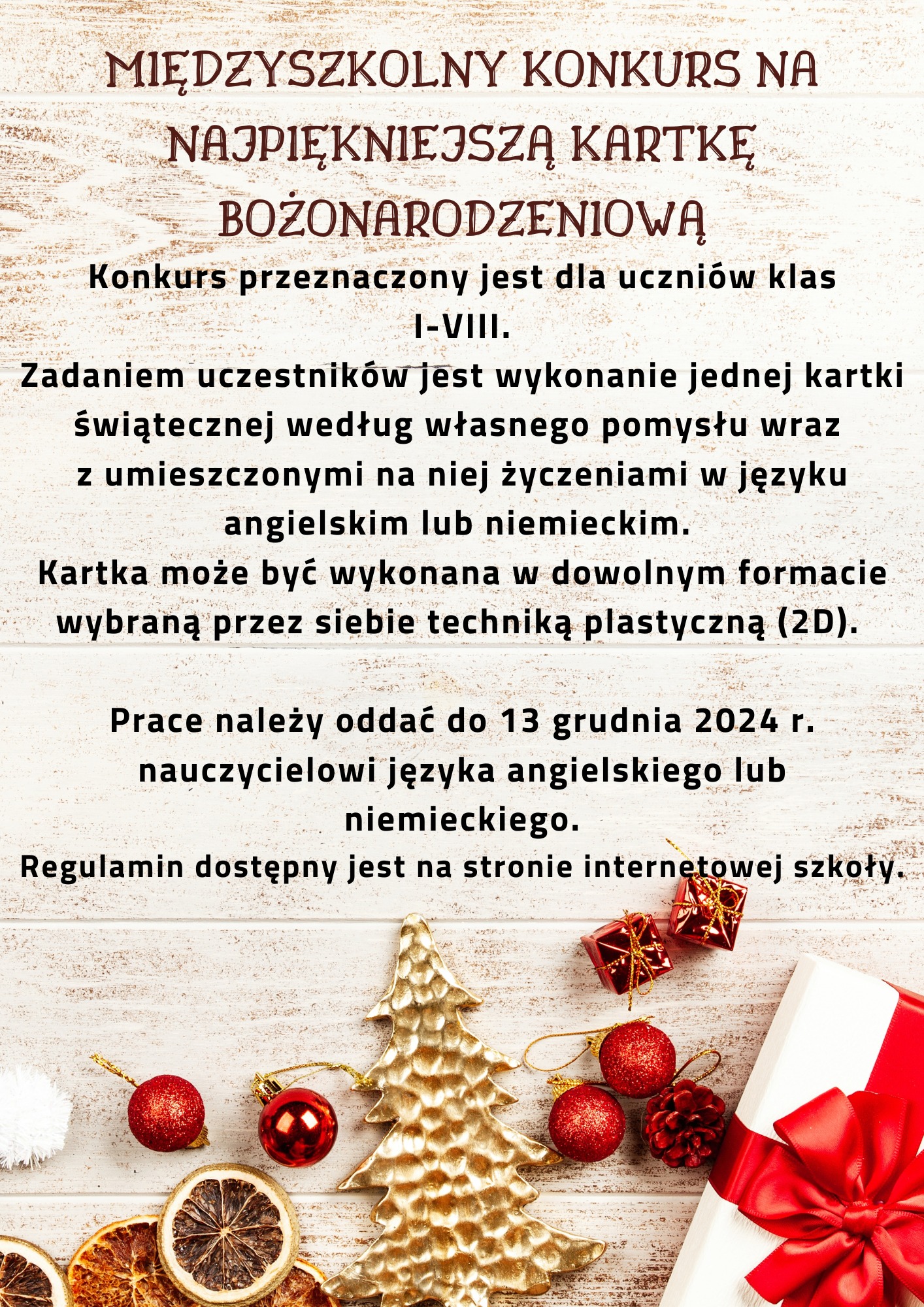 Międzyszkolny Konkurs na Kartkę Bożonarodzeniową