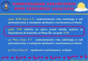 Harmonogram zakończenia roku szkolnego 2024/2025
