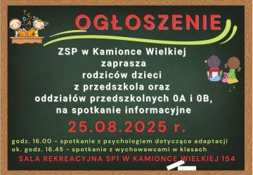 Spotkanie rodziców dzieci z przedszkola oraz oddziałów przedszkolnych klas'0