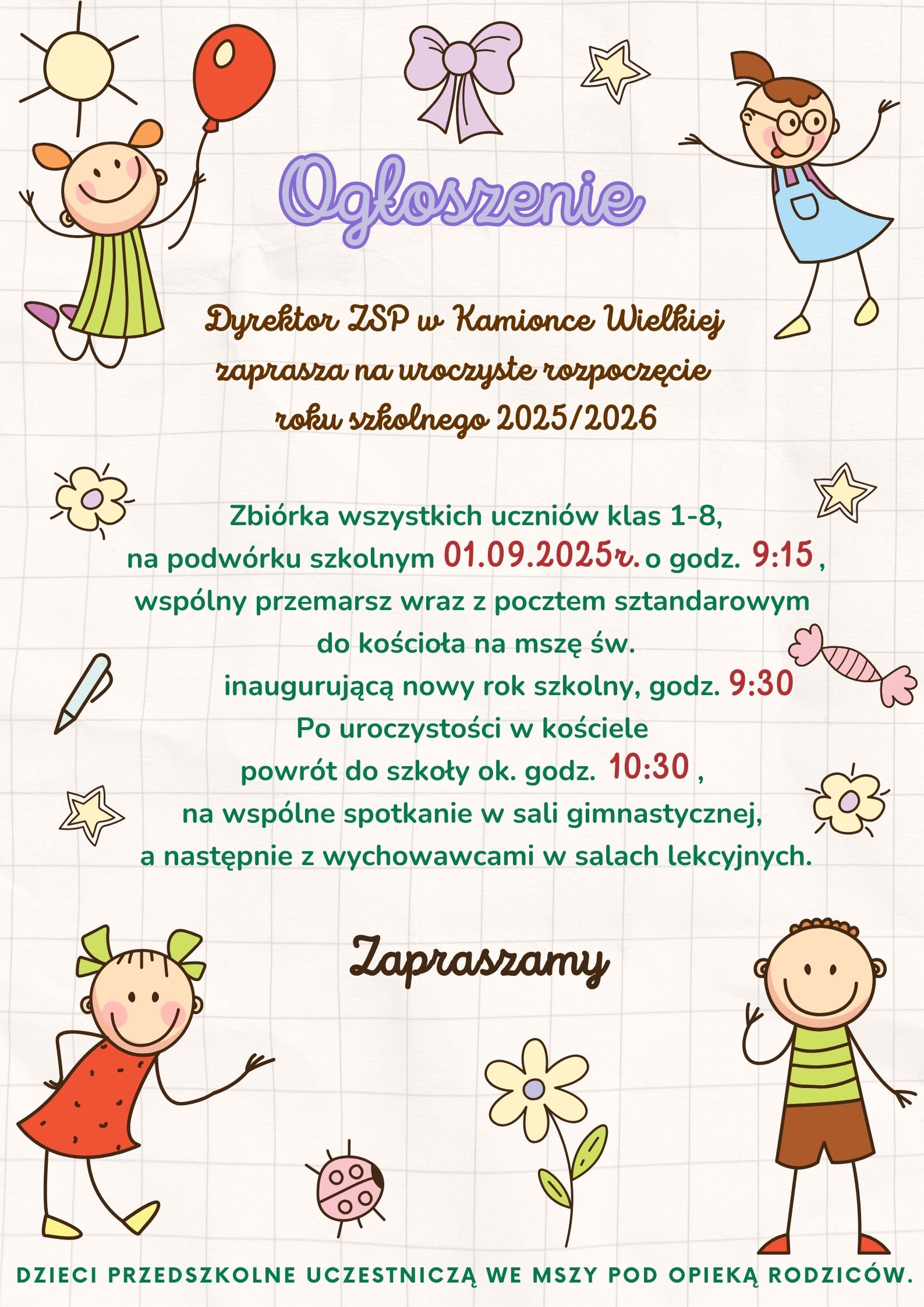 Rozpoczęcie roku szkolnego 2025/2026 - harmonogram