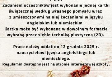 Regulamin Konkursu Plastycznego na Najpiękniejszą Kartkę Bożonarodzeniową