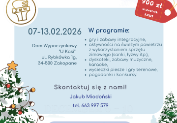 Oferta zimowisk w 2026 roku dla dzieci i młodzieży z terenu województwa małopolskiego.