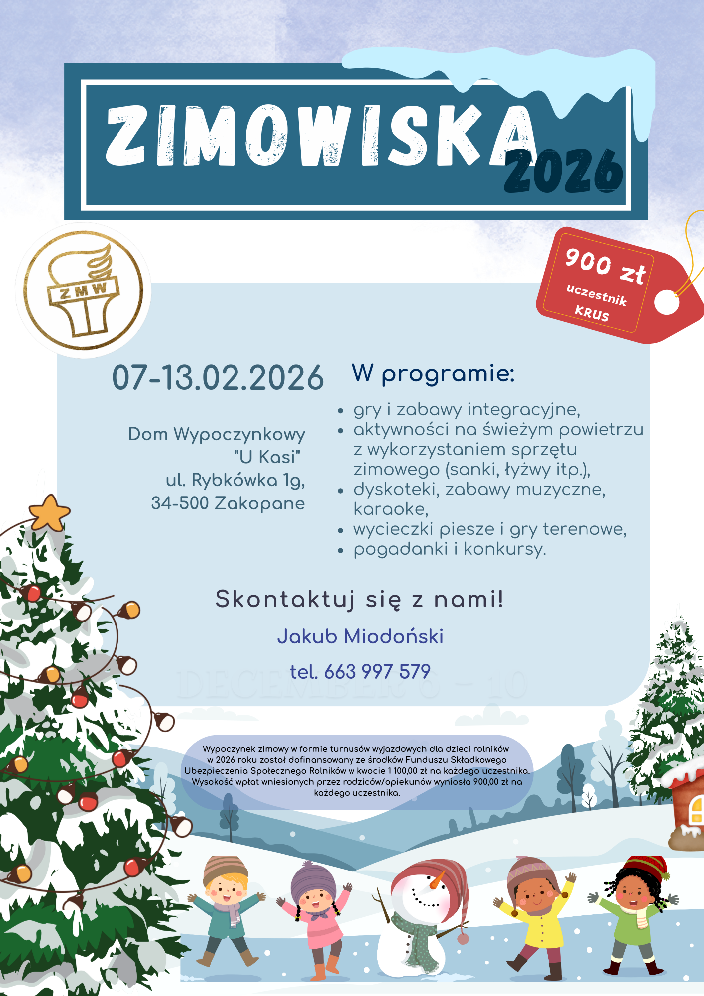 Oferta zimowisk w 2026 roku dla dzieci i młodzieży z terenu województwa małopolskiego.